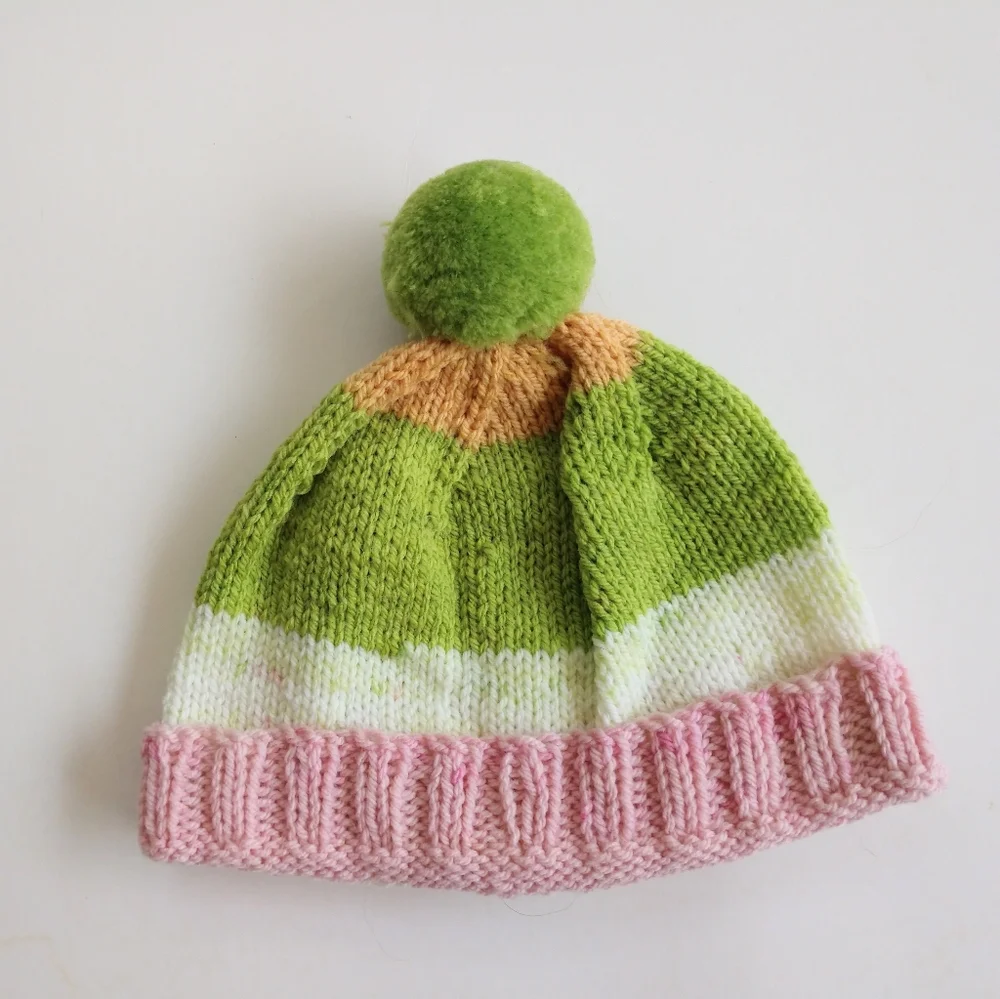 Hand Crafted Hat Beanie Pompom Sock Set Pink Green